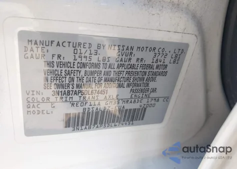 2013 Nissan Sentra Sv from USA, damaged, VIN 3N1AB7AP5DL674451